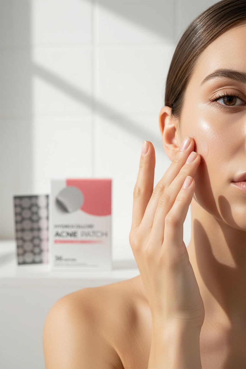 Applying TGT hydrocolloid acne patch onto skin – in-use lifestyle